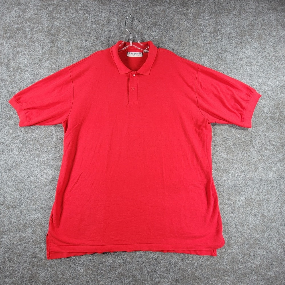 Vintage Levi's Polo Shirt Mens 2XL Tall Red Comfort Performance 2 Button Placket